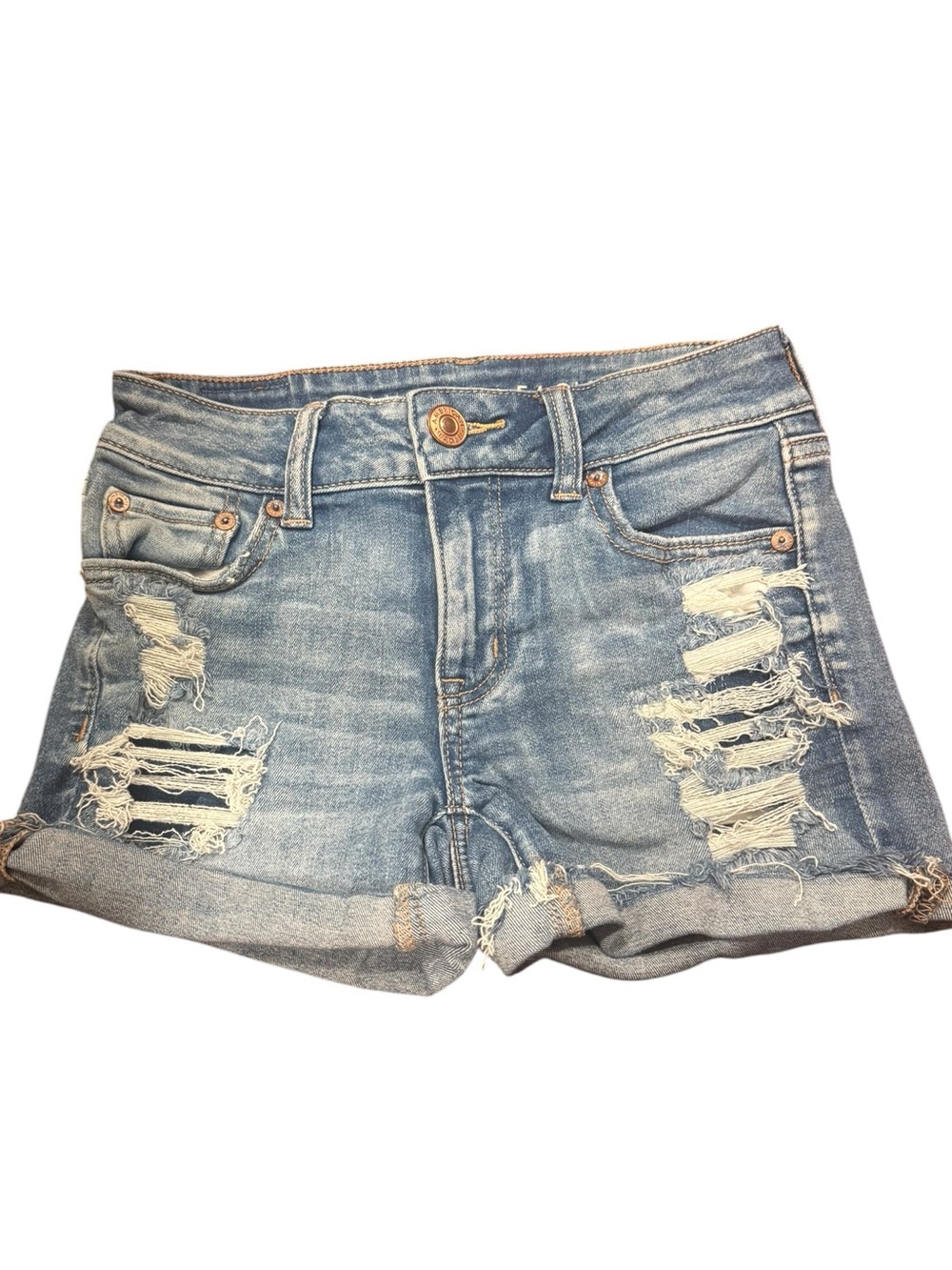 American Eagle NEXT LEVEL STRETCH Light Wash Distressed Denim Shorts